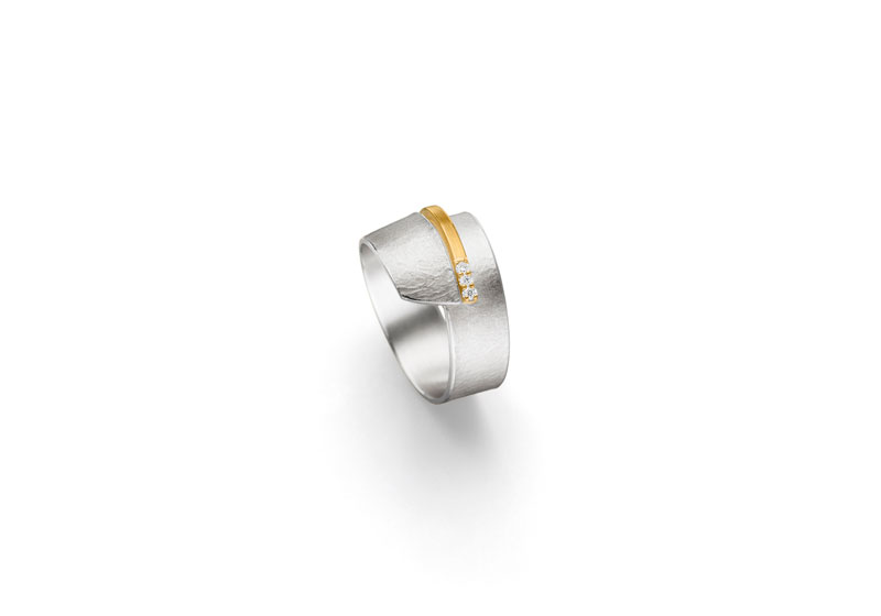 SILBER/GOLD RING MIT BRILLANT